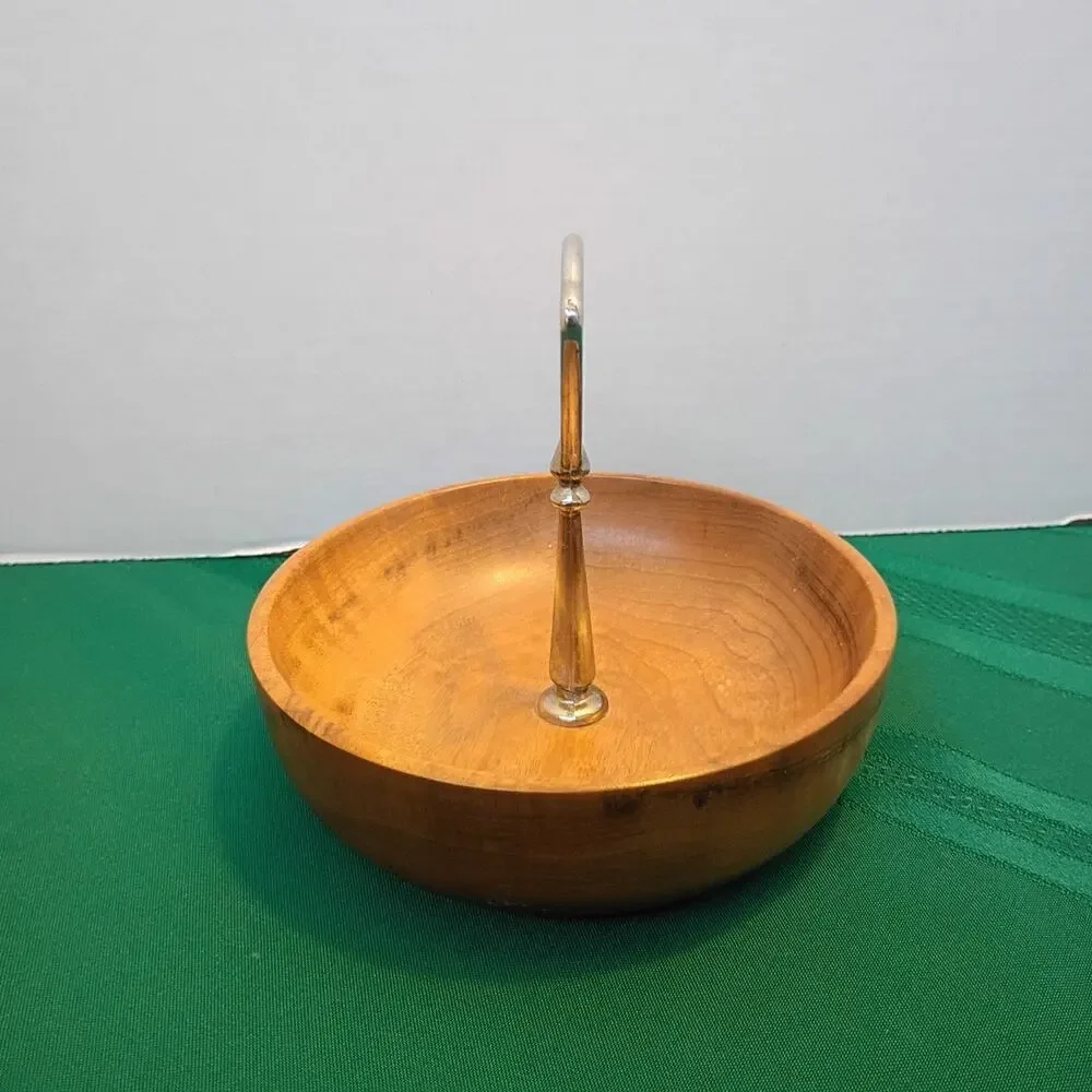 Vintage Oregon Myrtlewood Walnut Nut Tray Candy Dish Gold Tone North Bend, Ore